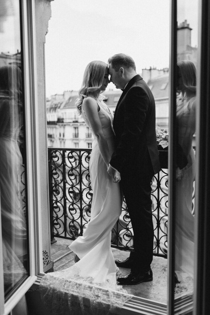 Wedding portrait of newlyweds in Paris